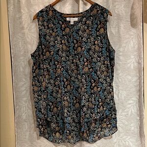 Chic Floral Sleeveless Blouse - Black, Blue, Brown